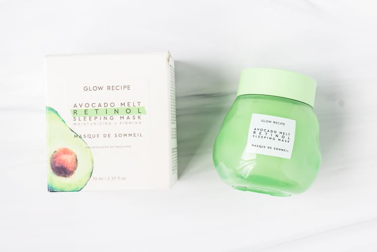 Glow Recipe Avocado Melt Retinol Sleeping Mask and it's packaging on a white background