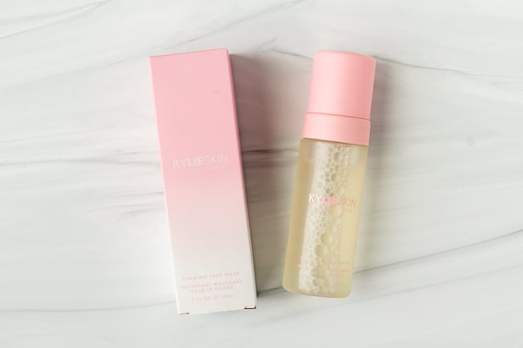 Kylie Skin Foaming Face wash with packaging on a white background