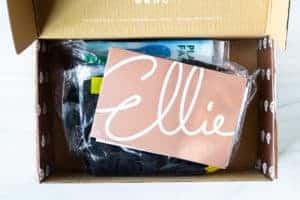 The june 2020 ellie box opened with the items under the ellie card