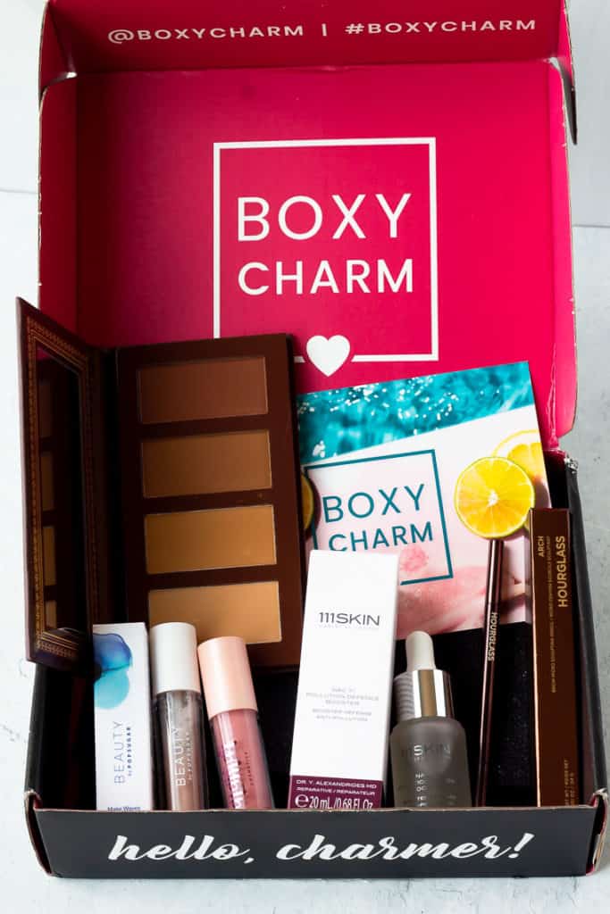 July 2020 BoxyCharm Base Box with all of the items displayed inside