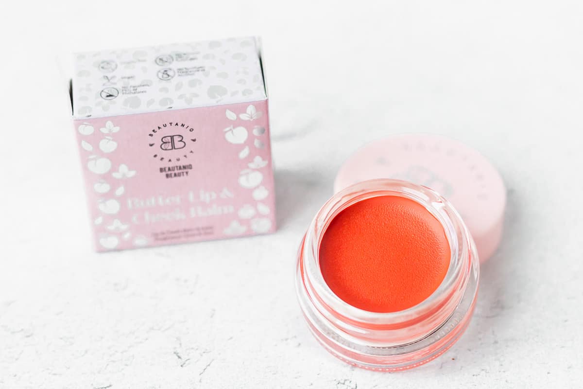 Beautaniq Beauty Butter Lip & Cheek Balm in Peach Blush and box