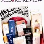 August 2020 allure beauty box with all of the items displayed inside and text overlay