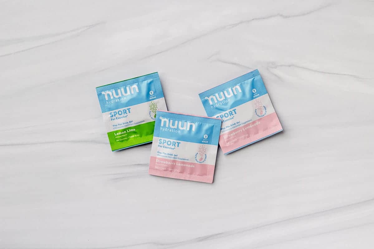 3 samples of nuun electrolytes on a white background