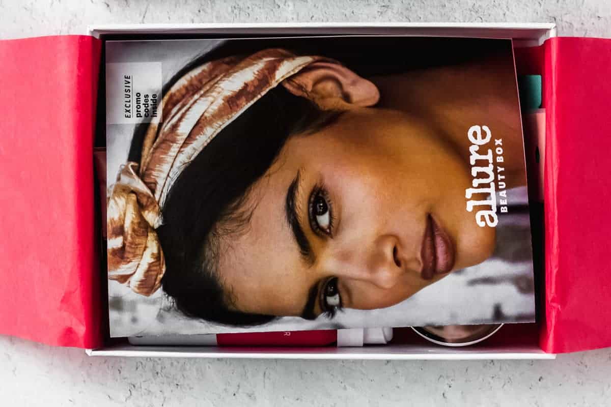September 2020 Allure Beauty Box opened to show insert card and packaging