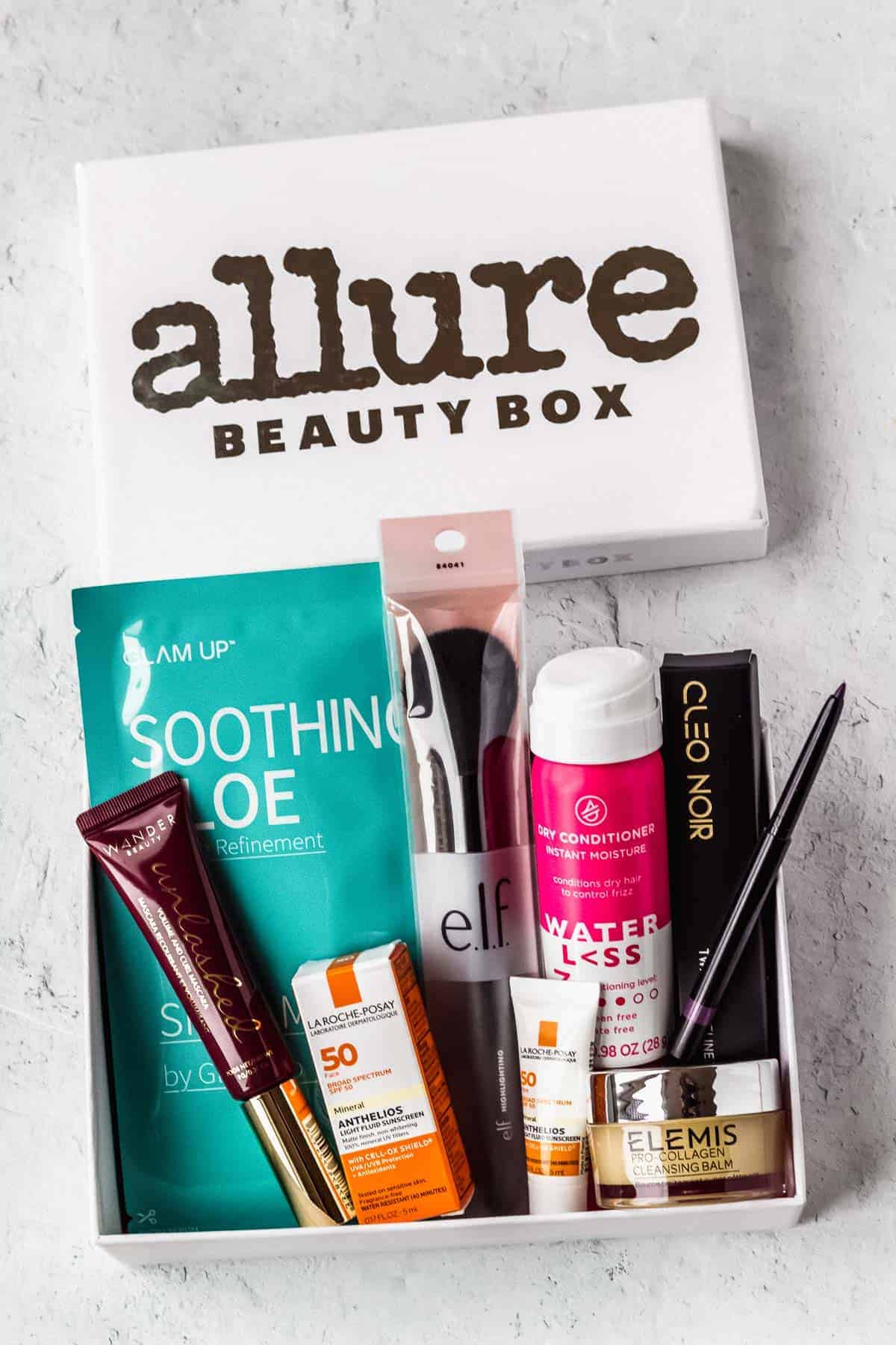 September 2020 Allure Beauty Box contents displayed inside of the box