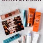 All of the items from my November 2020 Boxycharm box laid out on a white background with text overlay