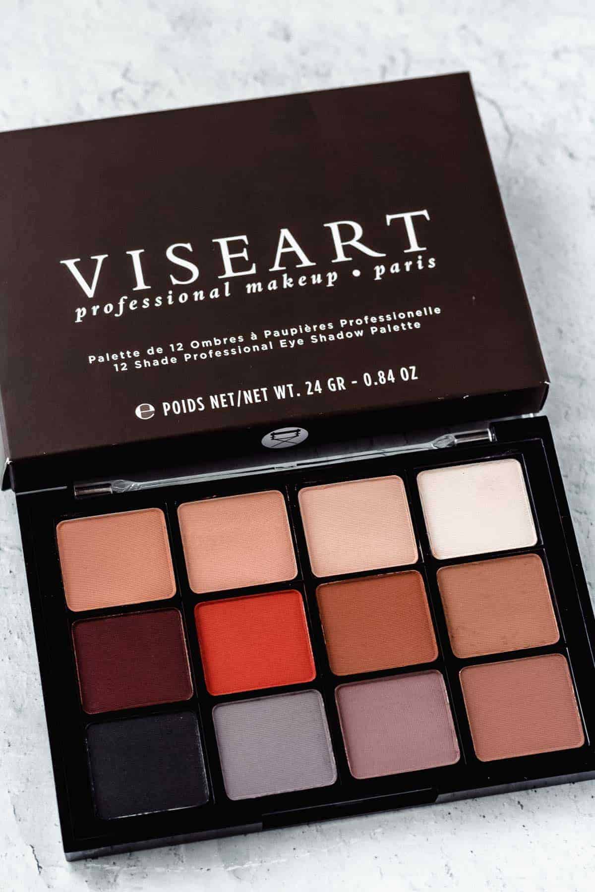 viseart neutral eye shadow palette opened on a white background