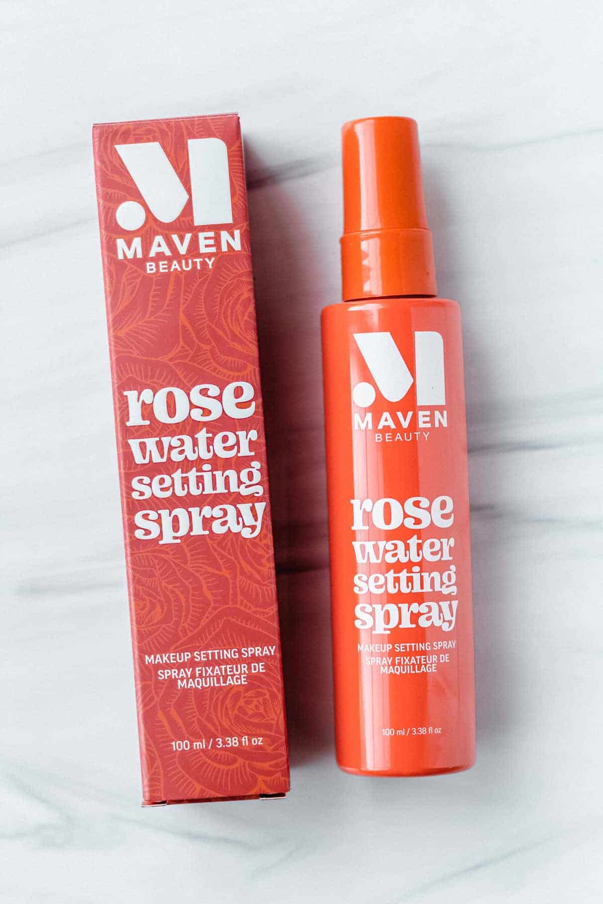 Maven Beauty Maven Rose Water Setting Spray bottle and box on a white background
