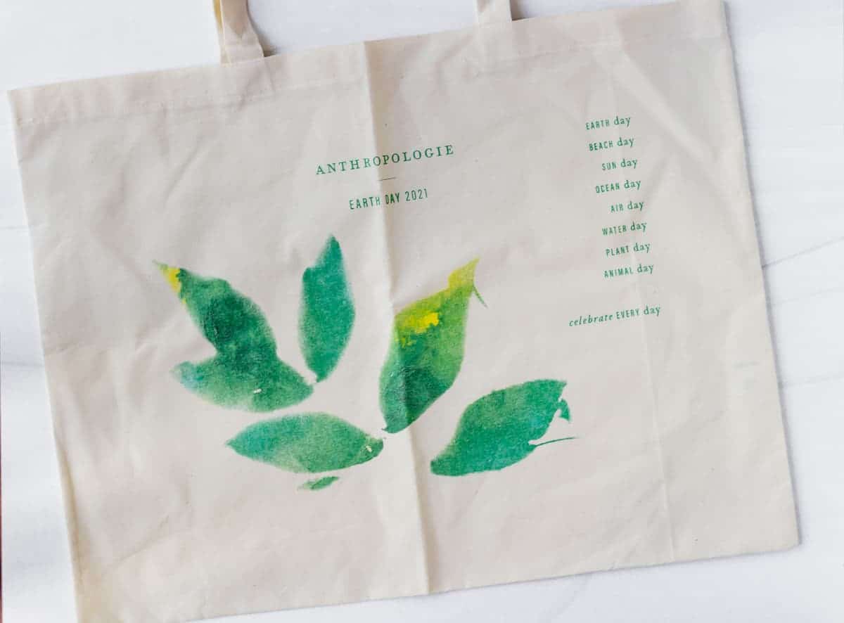 Anthropologie reusable tote bag on a white backgroound