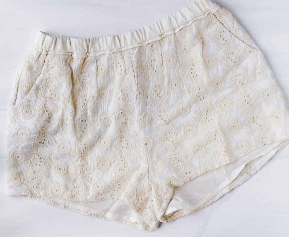 Leonie embroidered shorts in ivory on a white background
