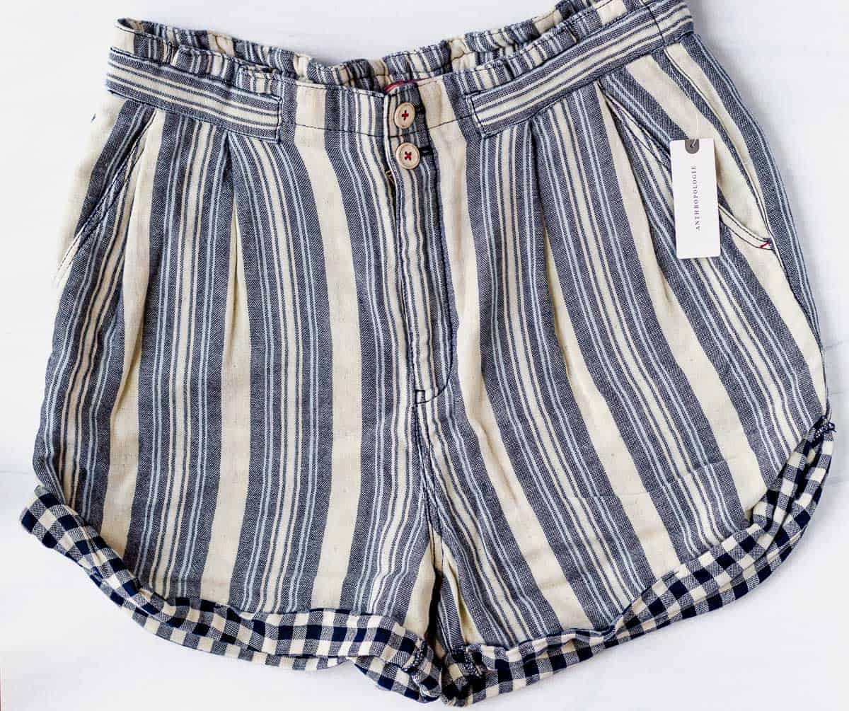 Pilcro Everyday Striped Shorts in Blue Motif over a white background
