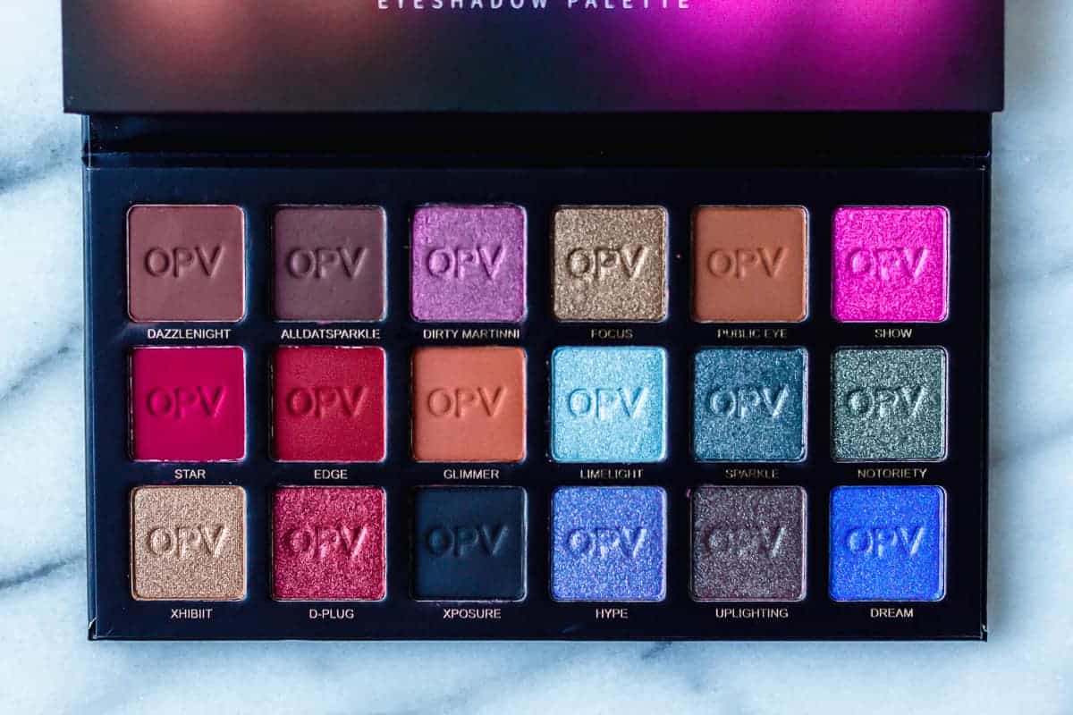 OPV Beauty Spotlight Eyeshadow Palette  opened to show the colors inside
