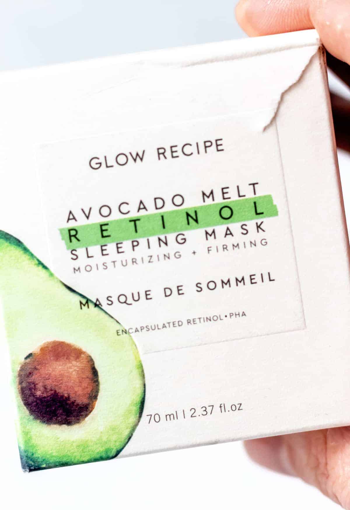 A box of glow recipe avocado melt retinol sleeping mask