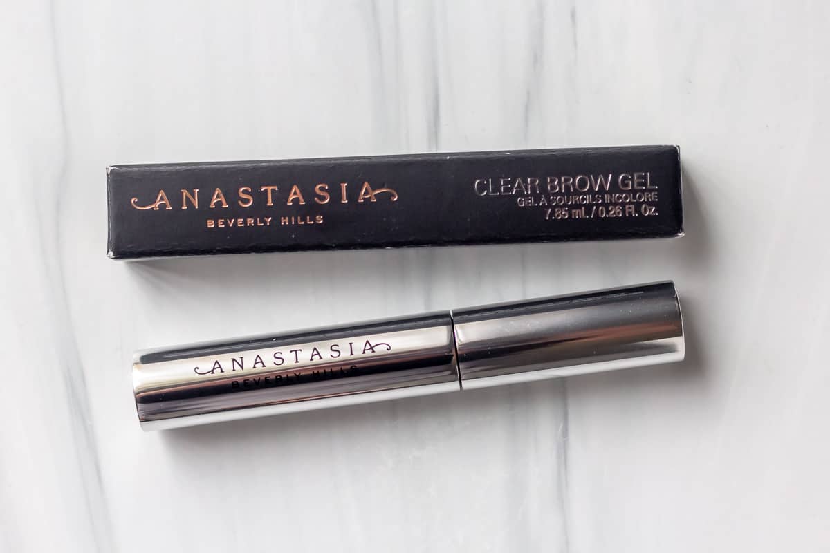 ANASTASIA BEVERLY HILLS Clear Brow Gel tube and box on a white background