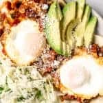 Rancheros on a plate with text overlay