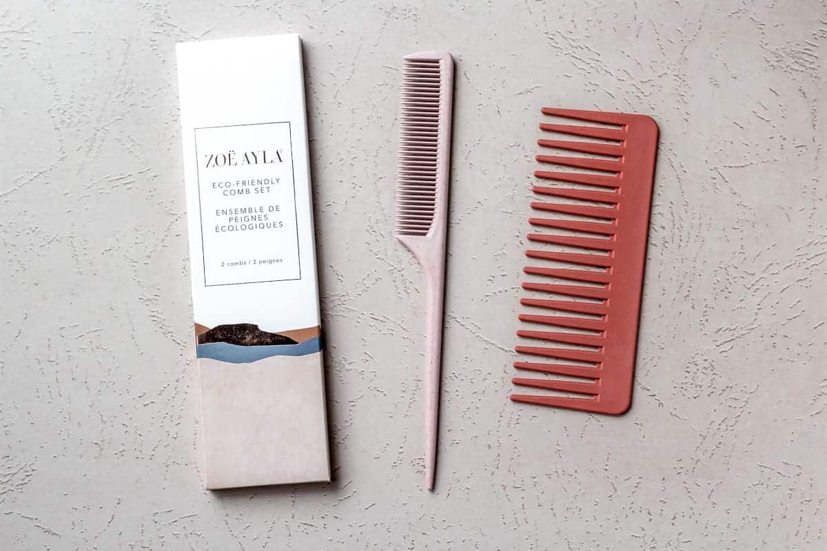 Zoë Ayla® Eco-Friendly Comb Set with the box packaging on a light background