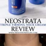 neostrata triple firming neck cream bottle and before after pictures with text overlay