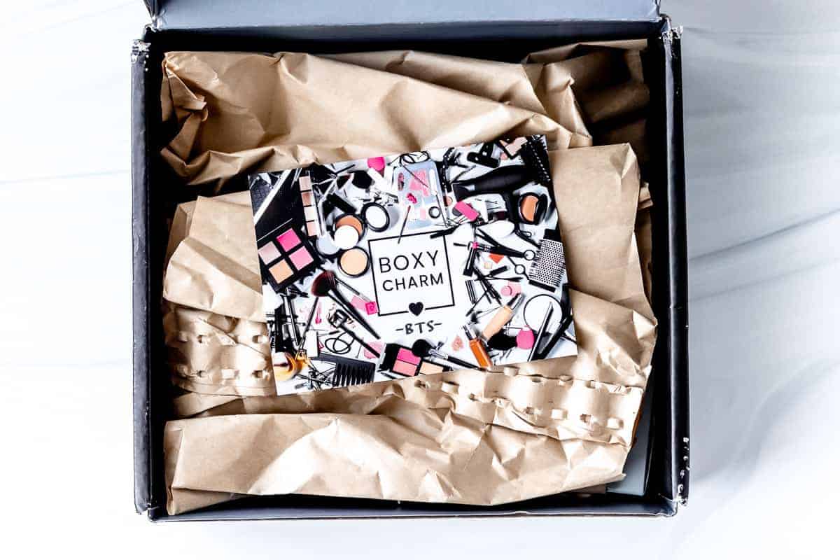 Opened September 2021 Boxycharm Premium box with the insert card on top.