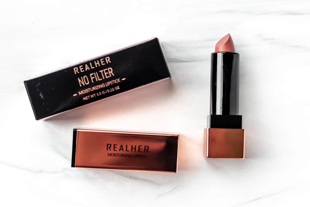 Realher Moisturizing Lipstick in No Filter on a white background.