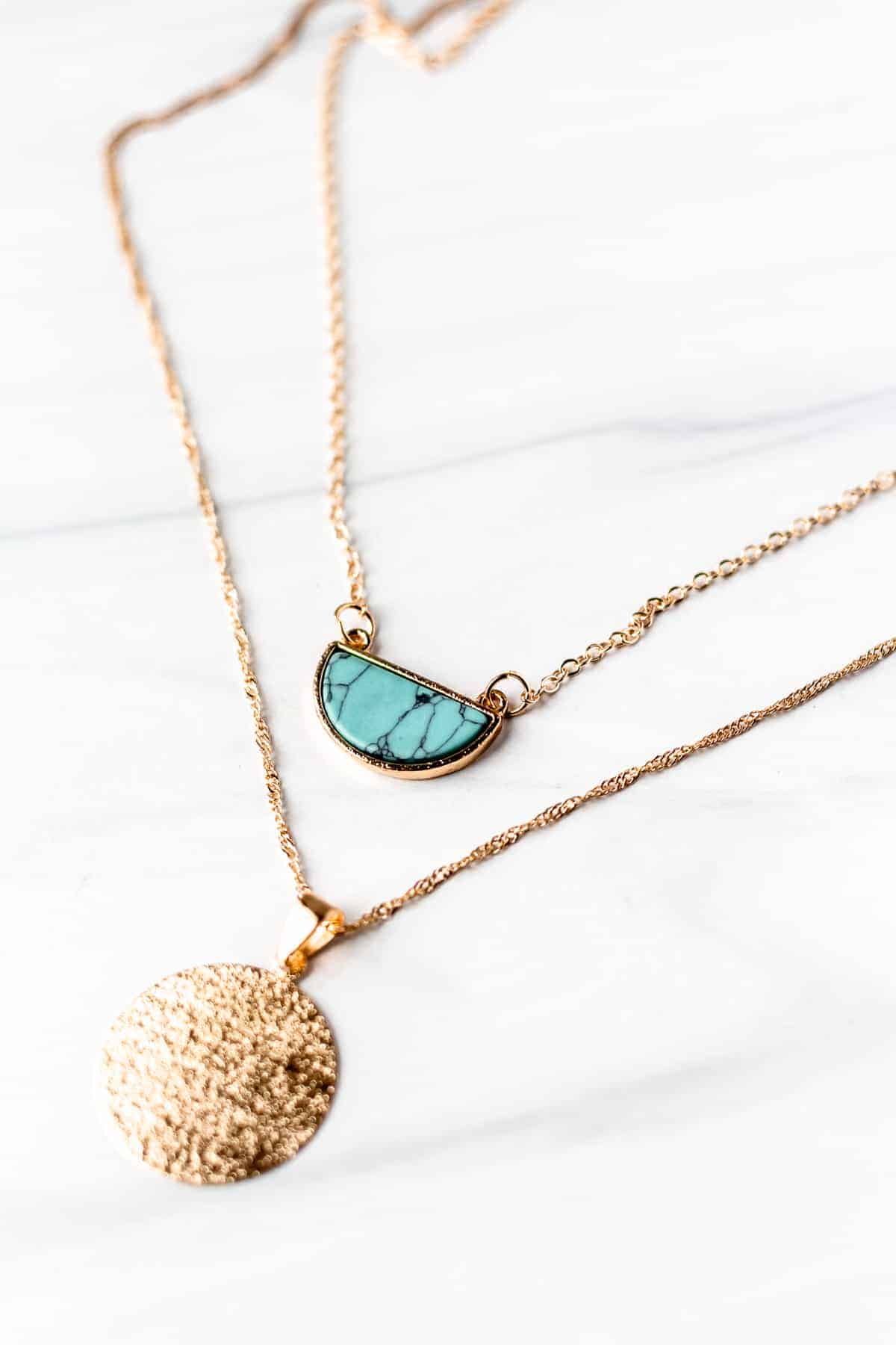 Shein Round & Turquoise Charm Layered Necklace