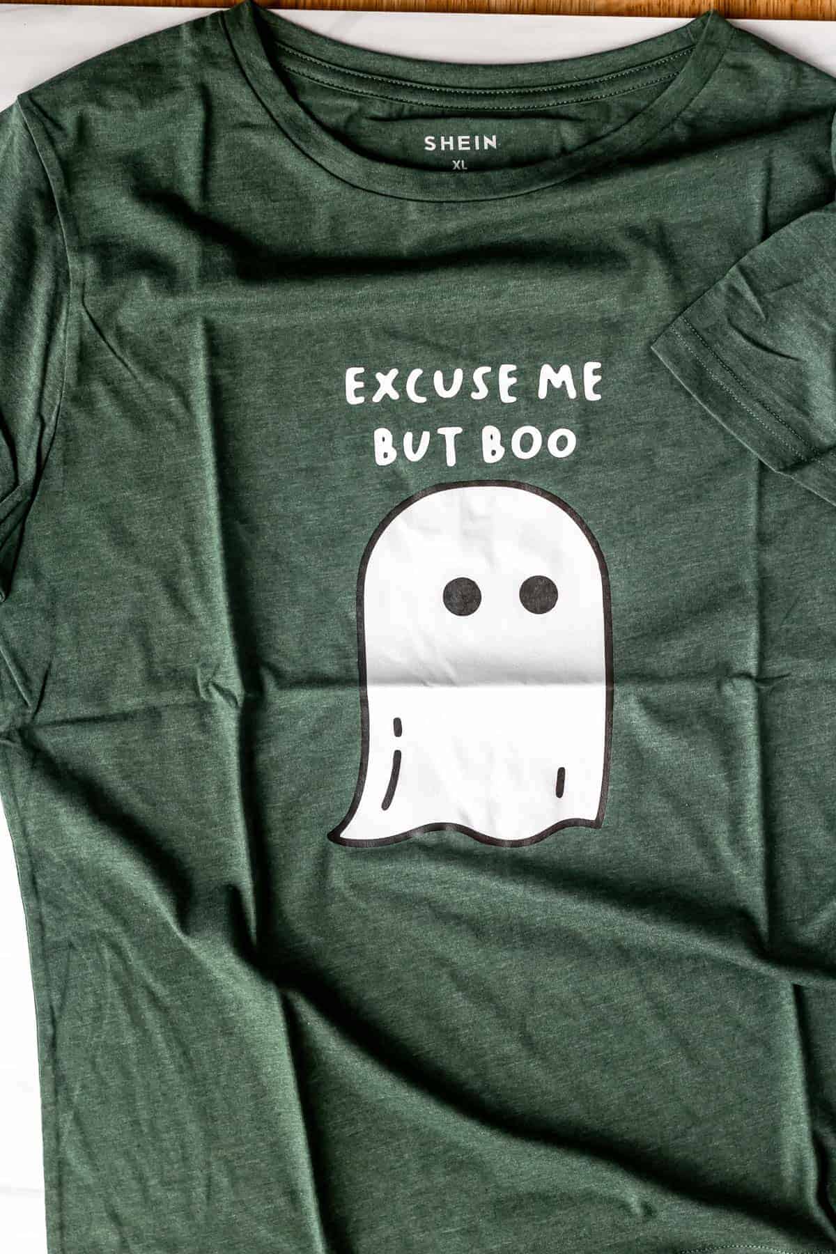 Shein Ghost And Slogan Graphic Tee in green.