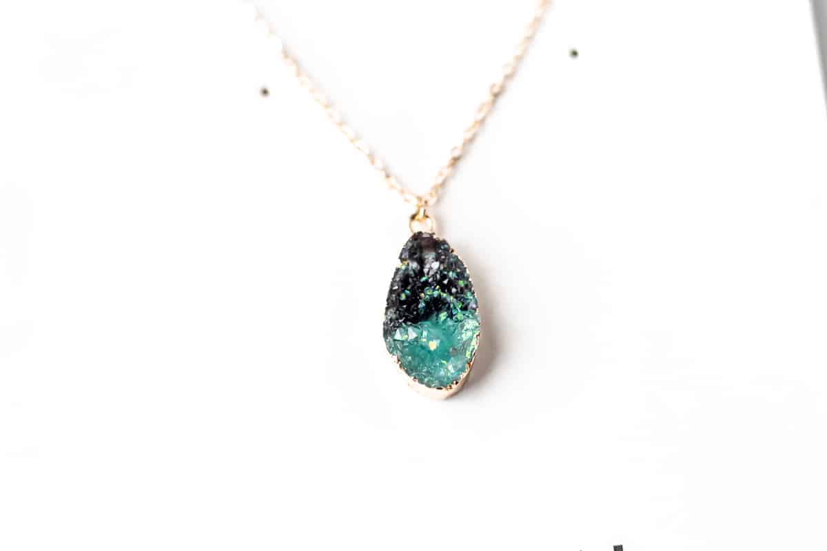Shein Crystal Pendant Necklace in green.