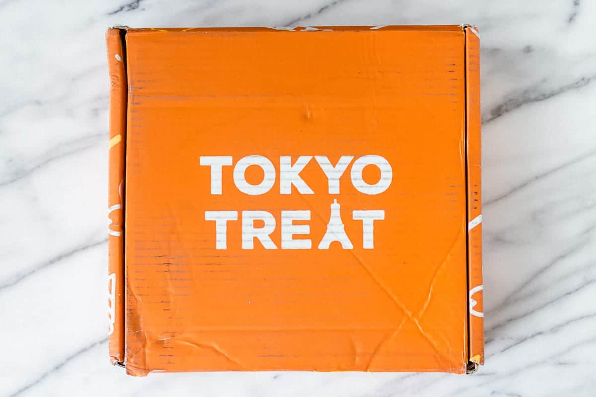 November 2021 TokyoTreat subscription box on a marble background.
