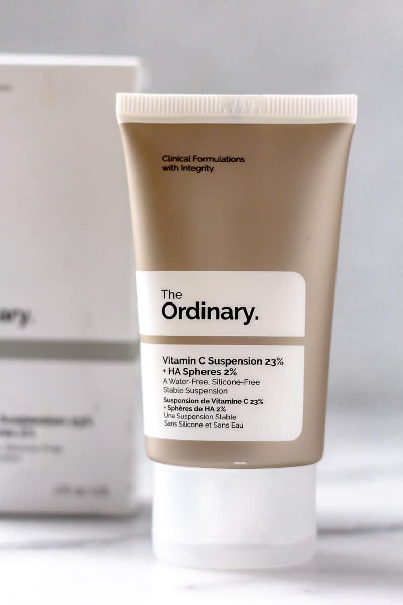 The Ordinary Vitamin C Suspension 235 tube with the box in the background.