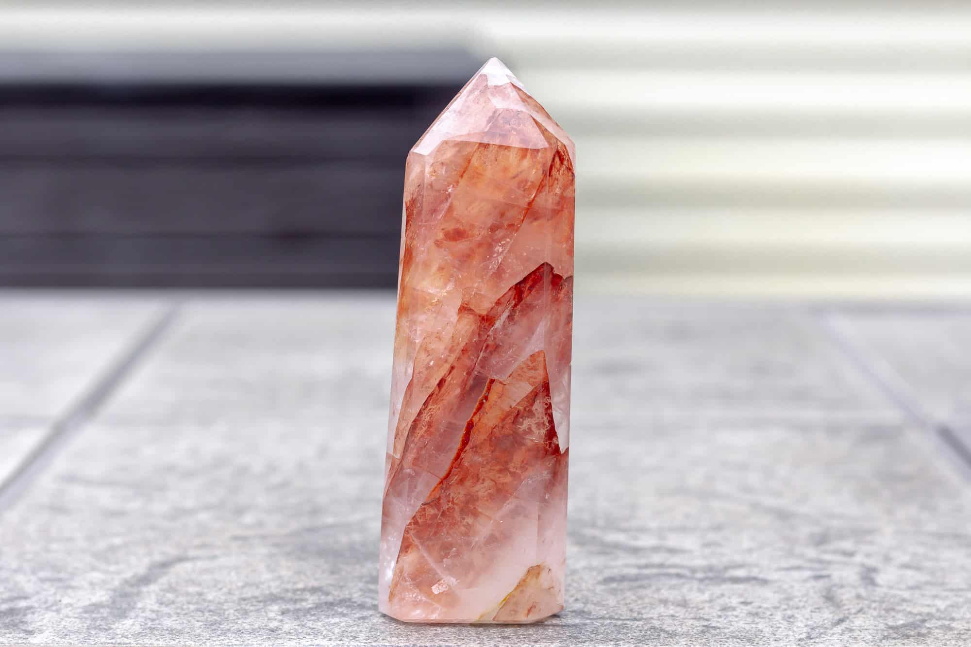 A red hematoid quartz tower.